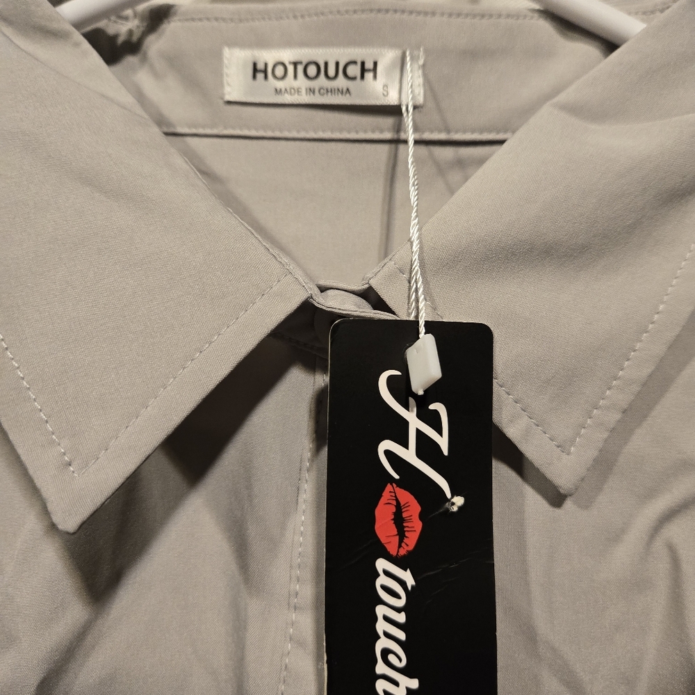 NWT Women's Hotouch Gray Long Sleeve Button Up Blouse Size Small - Picture 4 of 7